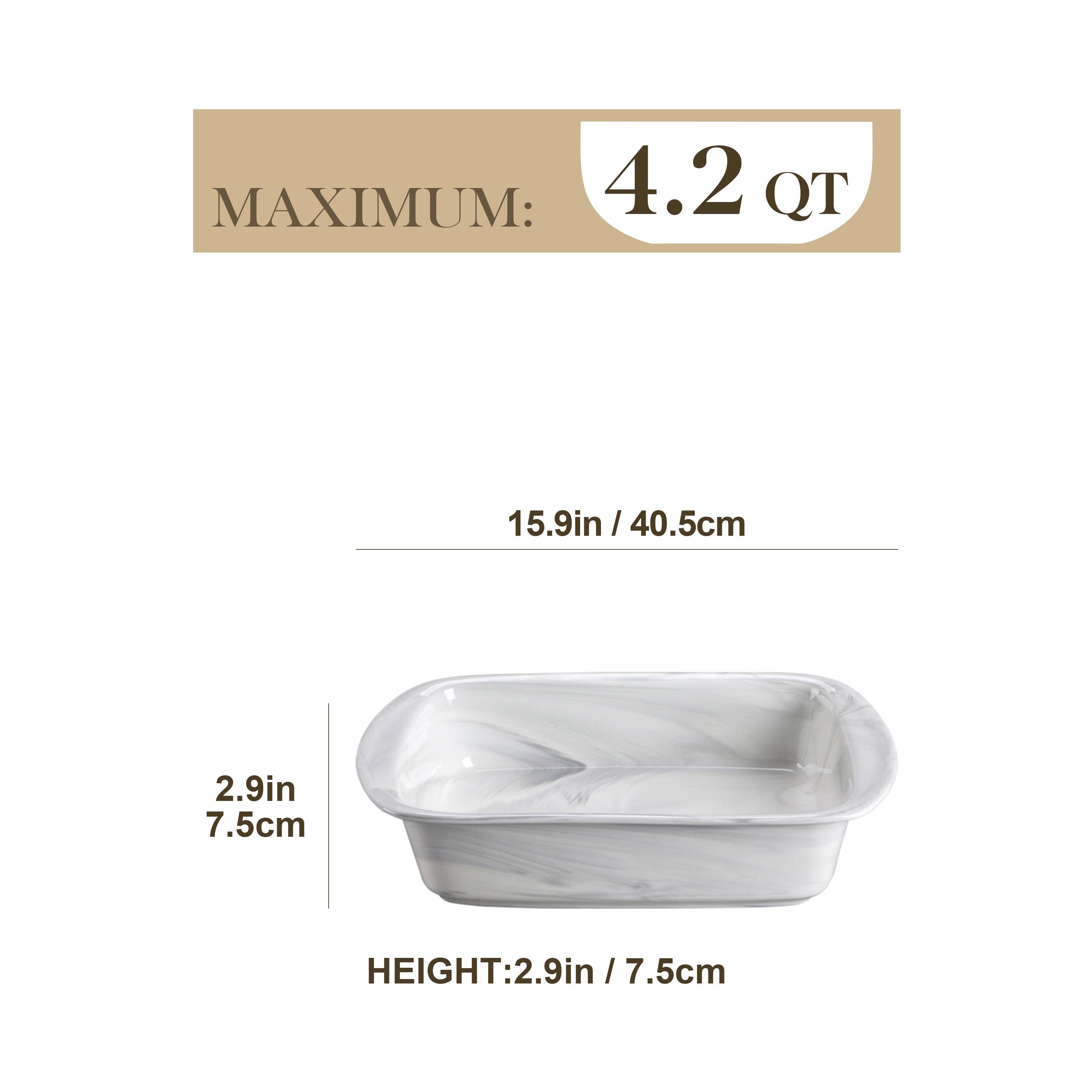 Square Marble Porcelain Casserole Dish Set 4000ml Baking Oven Pie Bread