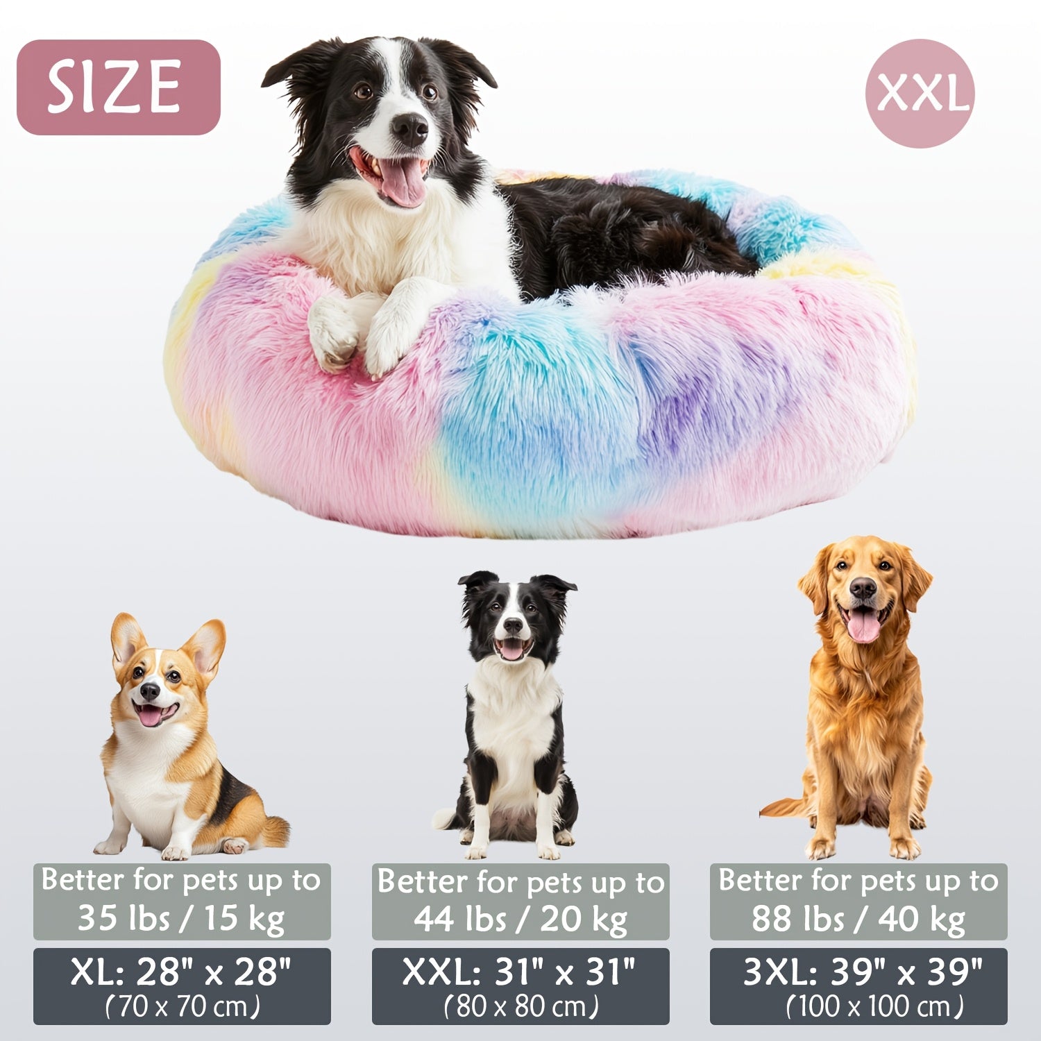 Round Dog Bed for Winter Indoor Use Polyester Non-Skid Bottom Small to Large Dogs