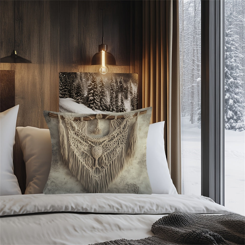 Fringe Throw Pillow Cover Zippered Washable Decorative for Holiday and Office