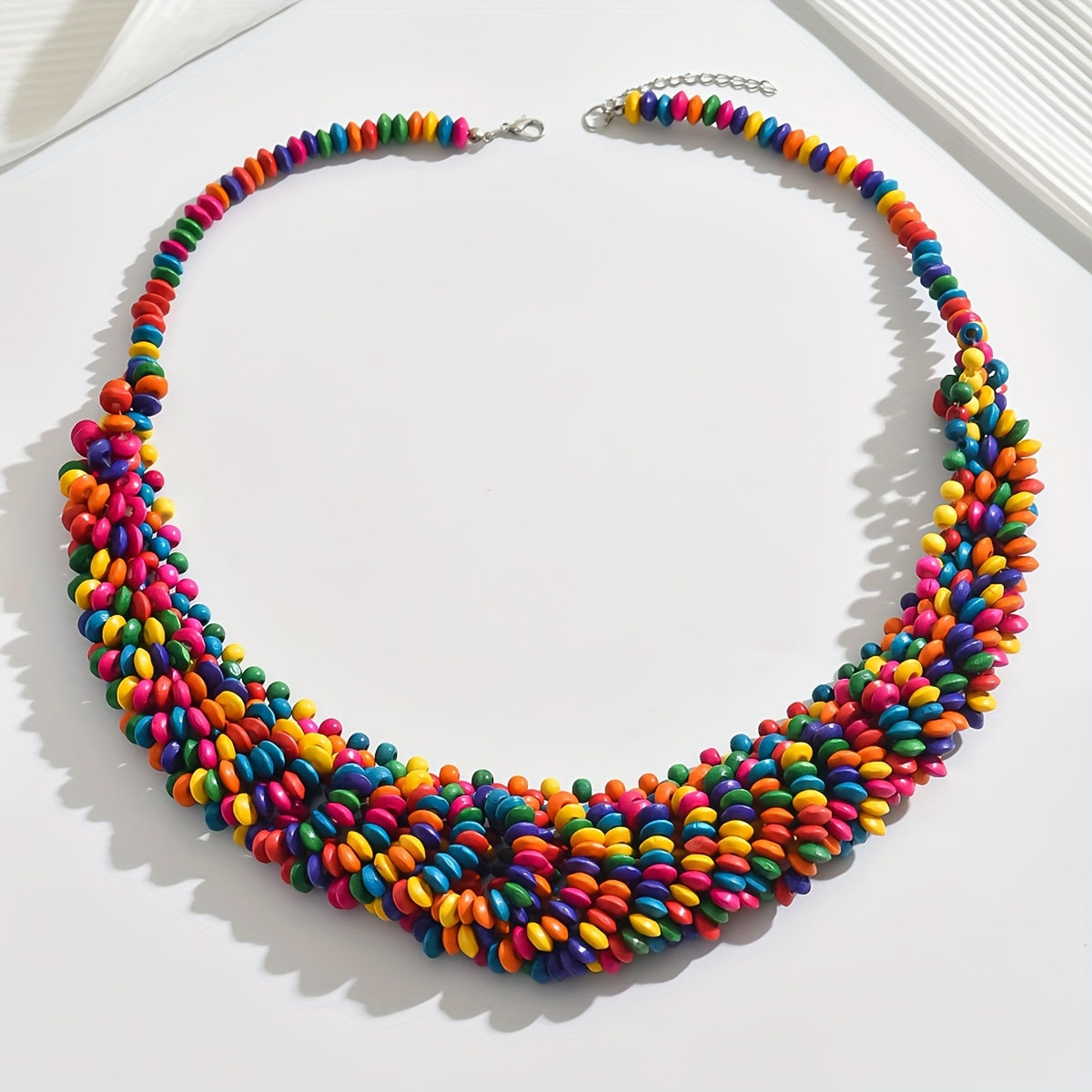 Collar bohemio de madera con cuentas geométricas para mujeres y niñas