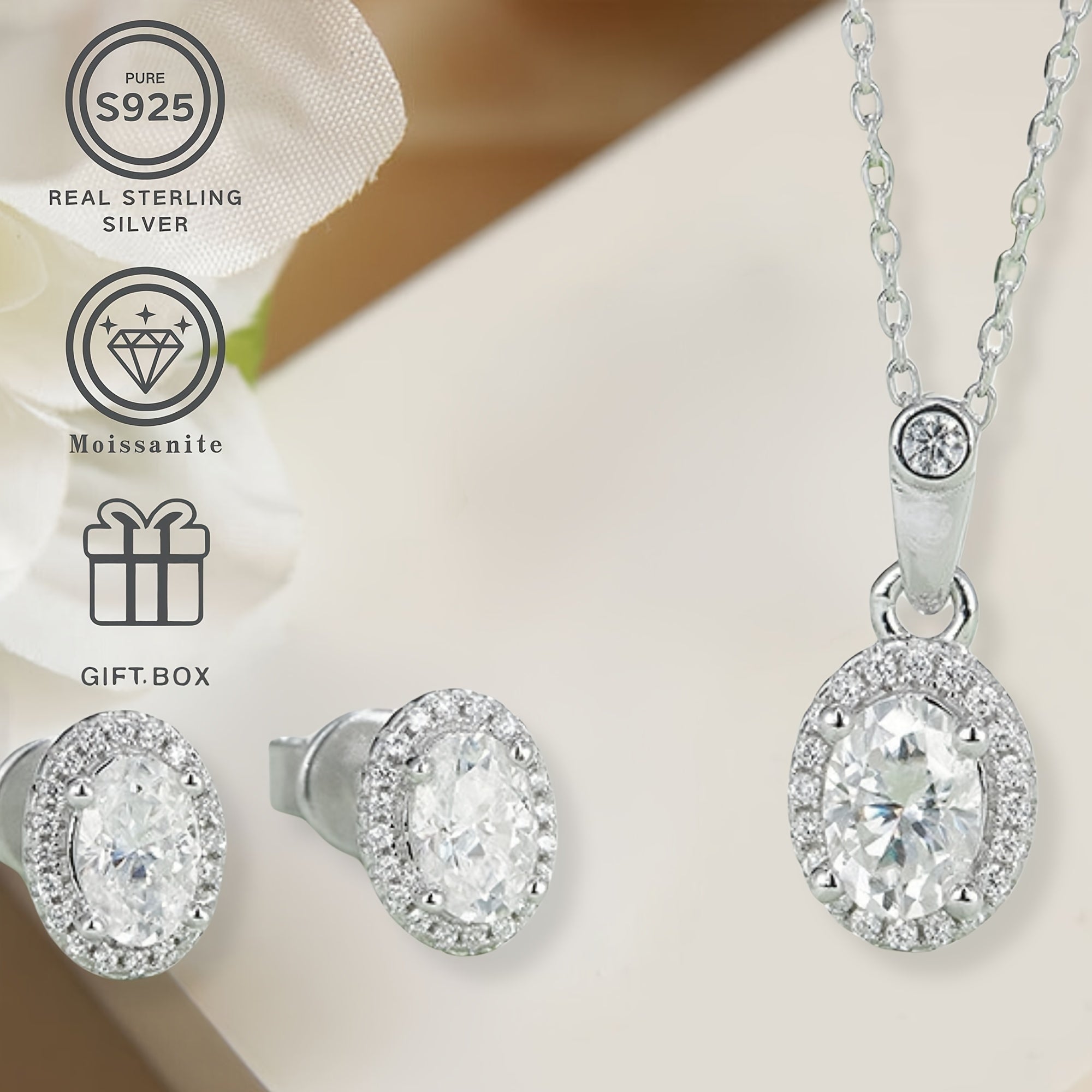 Zamonaviy 3-qismli Moissanite Zargarlik To'plami - S925 Sterling Silver'dan yasalgan, Har qanday tadbir uchun mos, Ayollar uchun ajoyib sovg'a