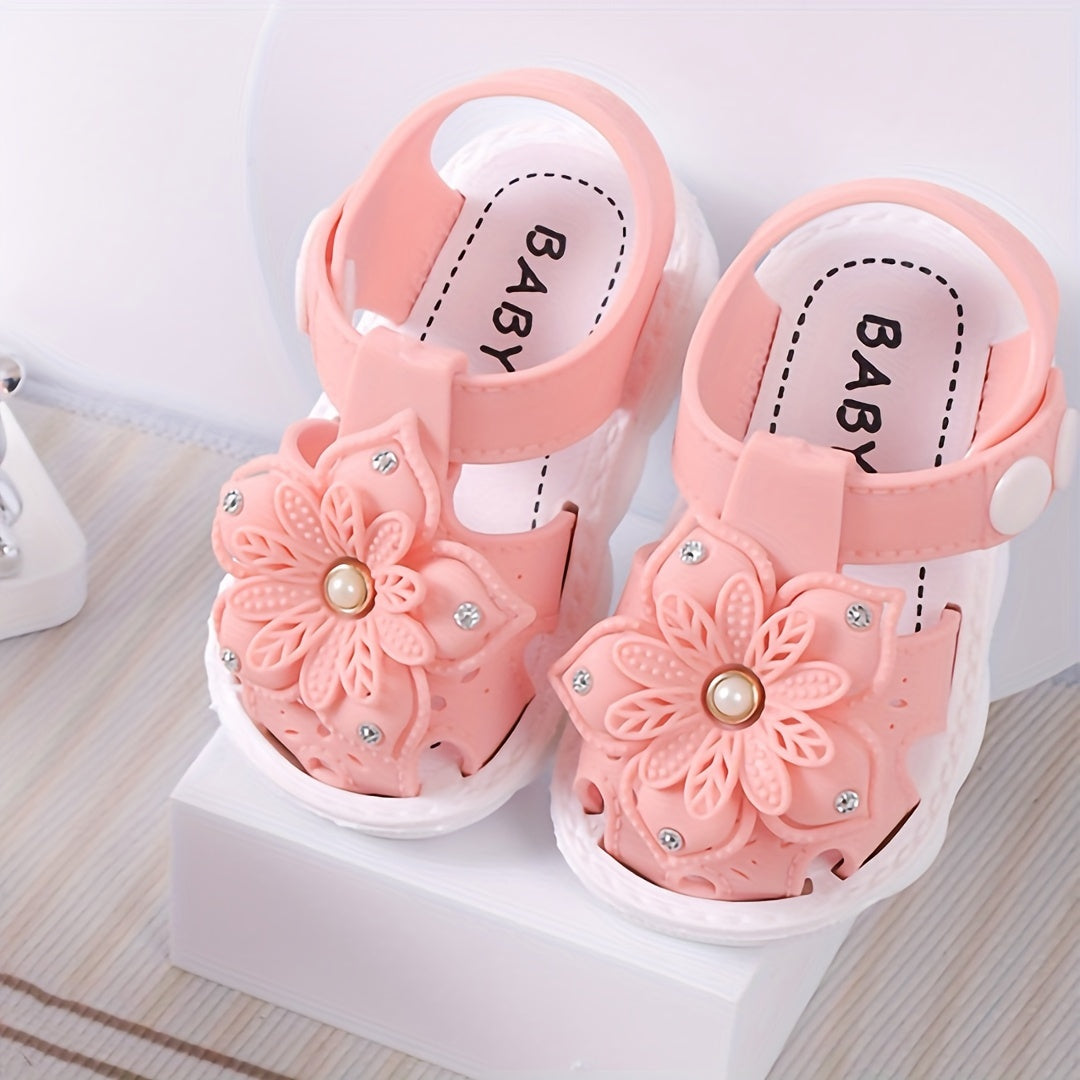 Baby Girls Floral Sandals Pink Beige Spring Summer Comfortable Ankle Strap Toddler Shoes