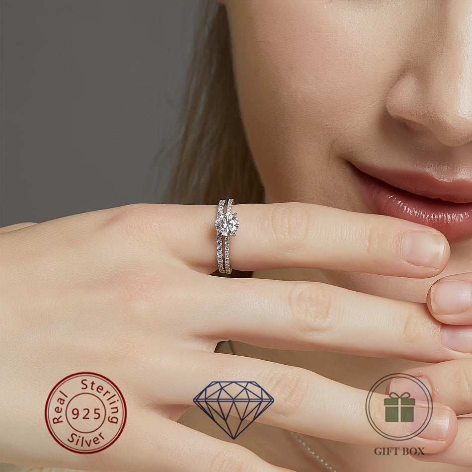 Ikki chiziqli Moissanit to'y uzuklari 1CT Sterling kumush 14K oltin qoplangan uzuklar