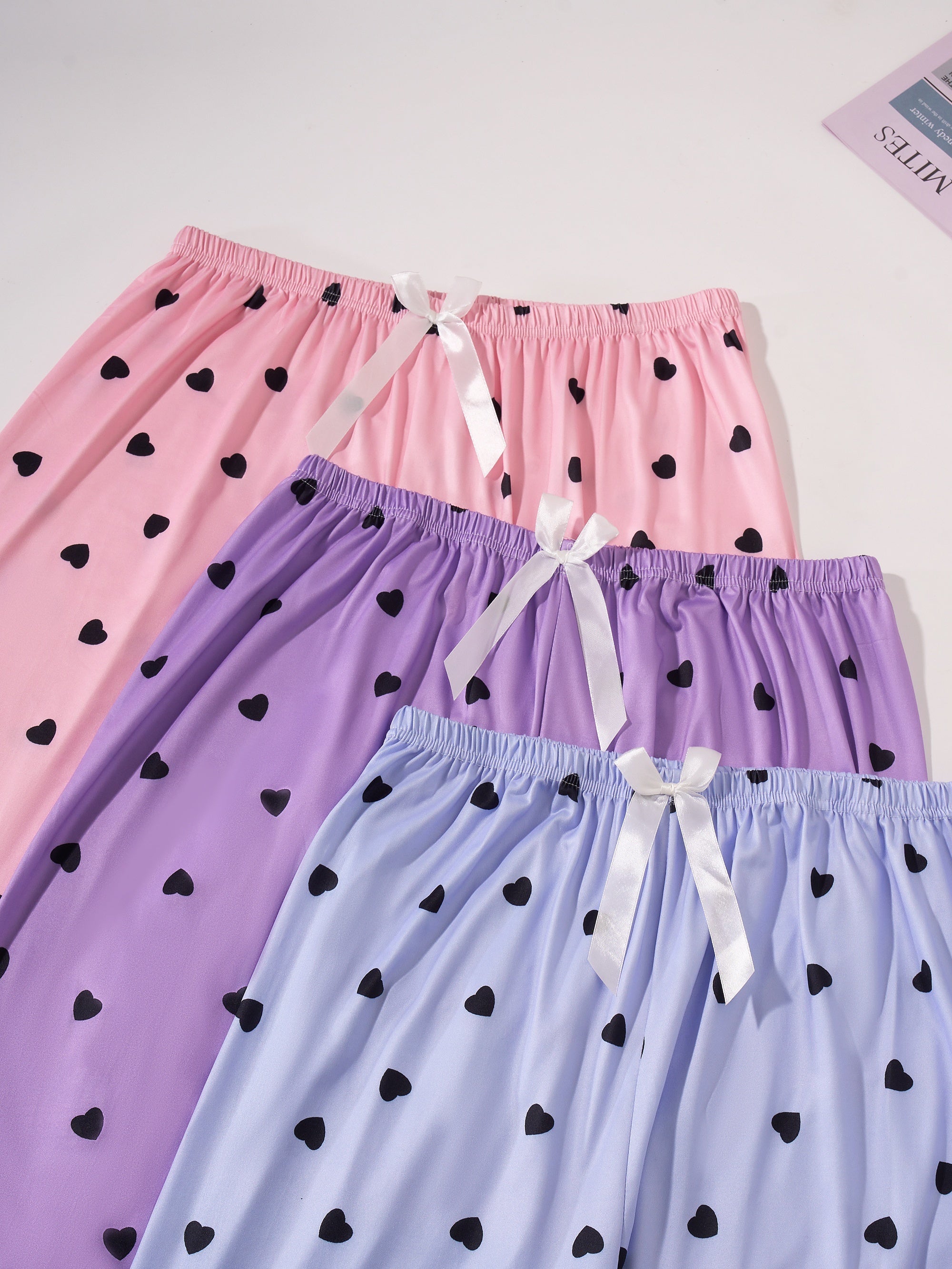Women's Plus Size Sleep Pants Heart Print Bow Elastic Waist Loose Lounge Trousers