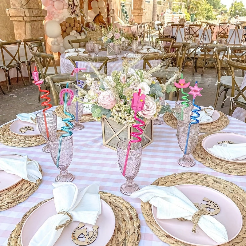 Pink Plastic Drinking Straws 24 Count Western Cowgirl Theme for Parties