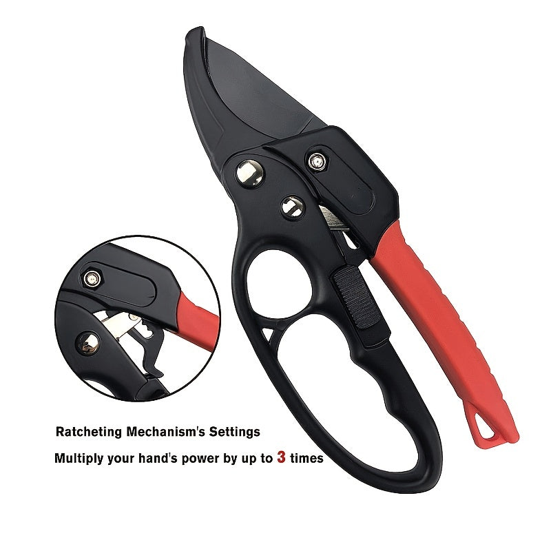 Professional Ratchet Anvil Pruning Shears with Segmented Pulley and Reinforced Handle