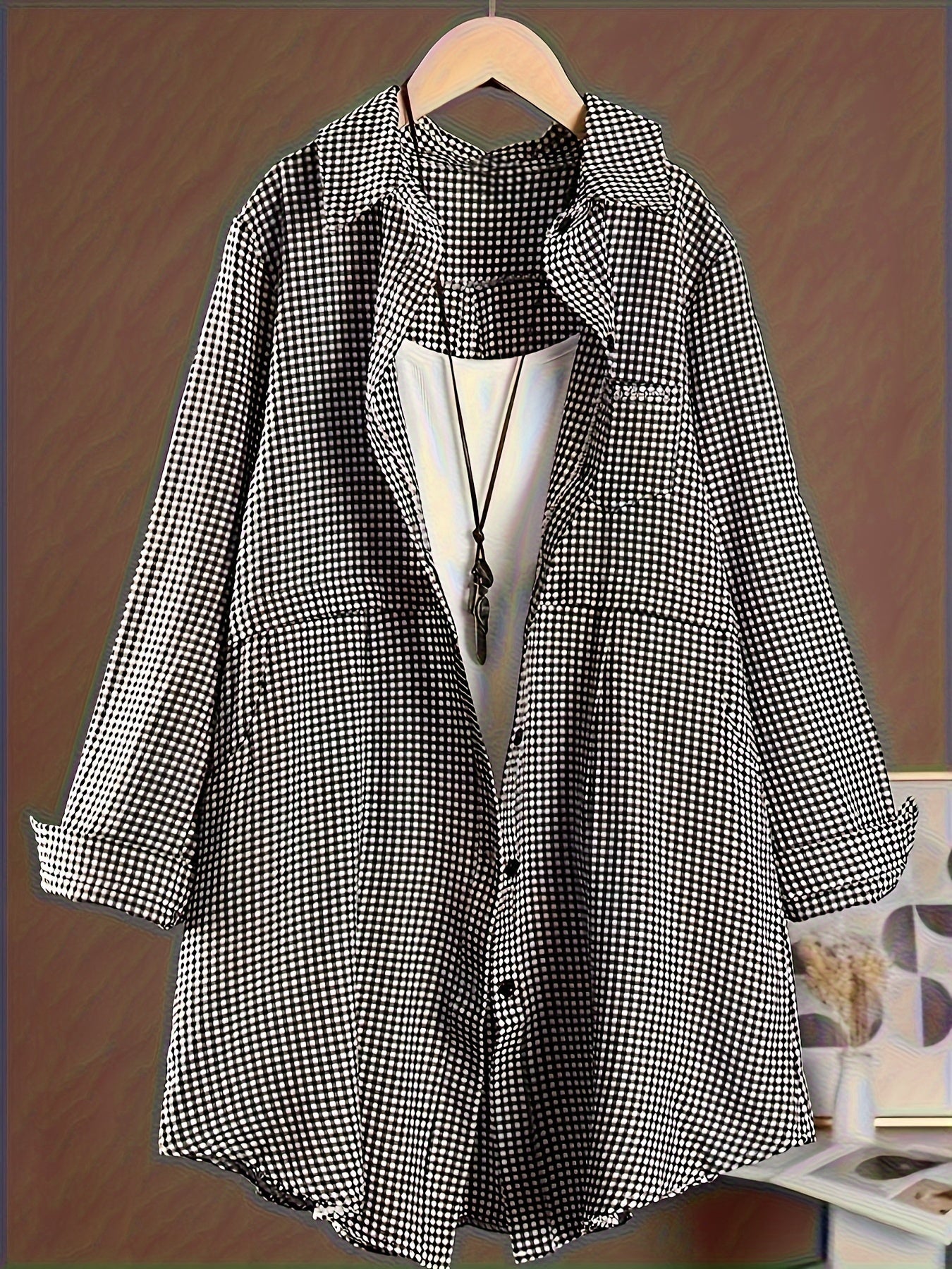 Plus Size Plaid Button Front Shirt Long Sleeve Casual Women's Clothing