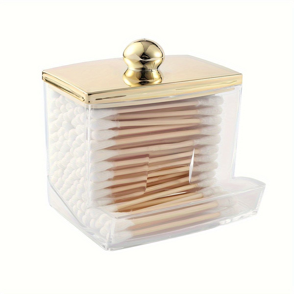 Bathroom Storage Organizer Set with 1/3 Qtips Container and Gold-Lidded 10 oz Ball Holder