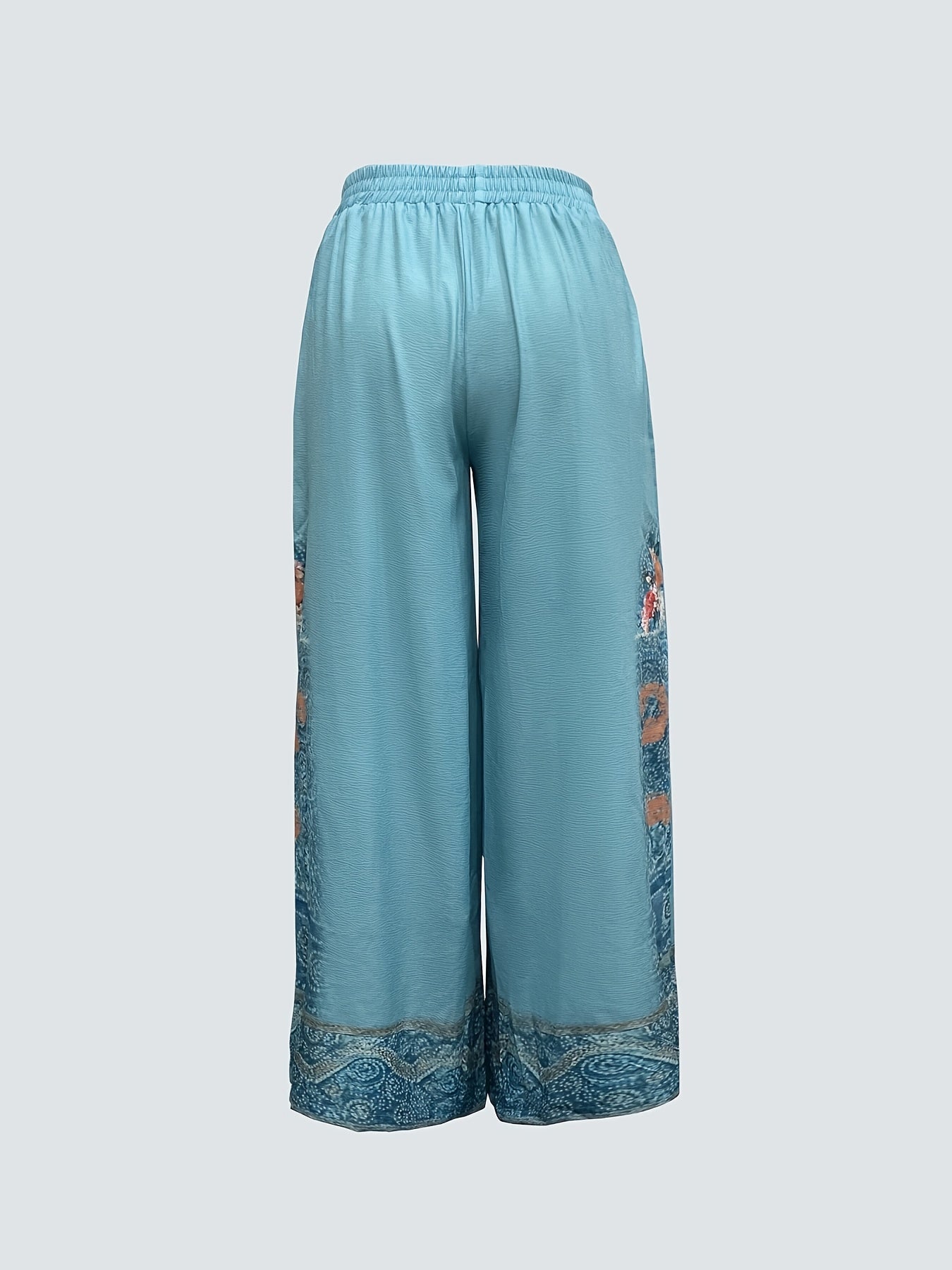 Plus Size Women's Wide-Leg Floral Embroidered Pants Polyester Stretch Waist