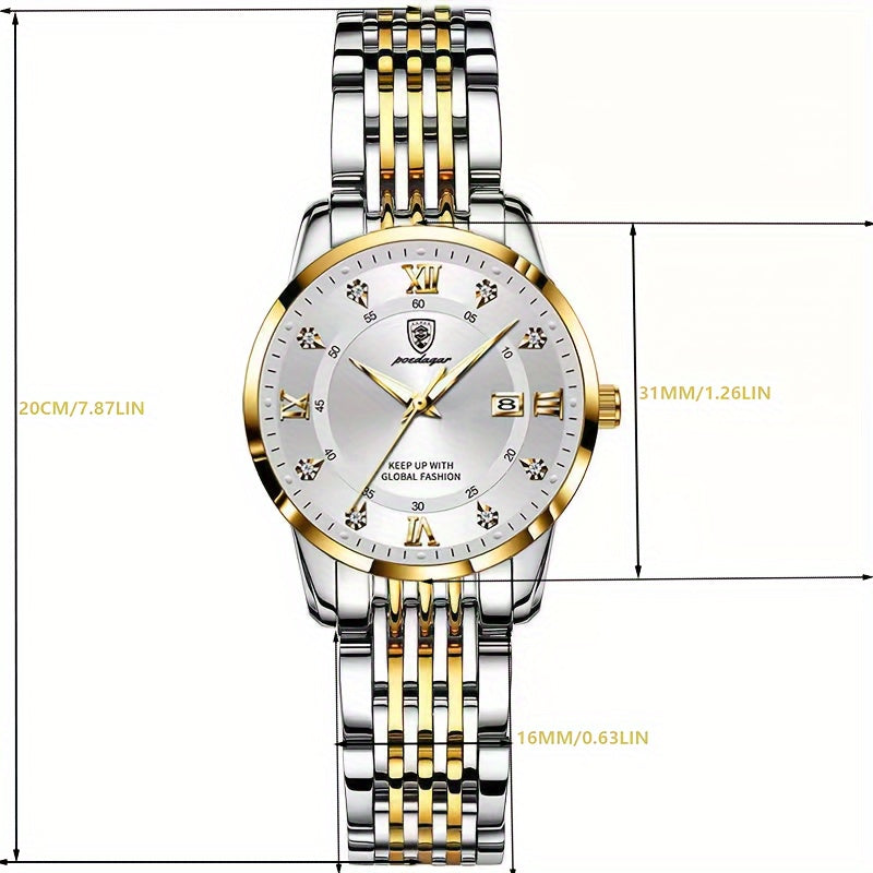 Women's Stainless Steel Wrist Watch with Calendar and Luminous Function