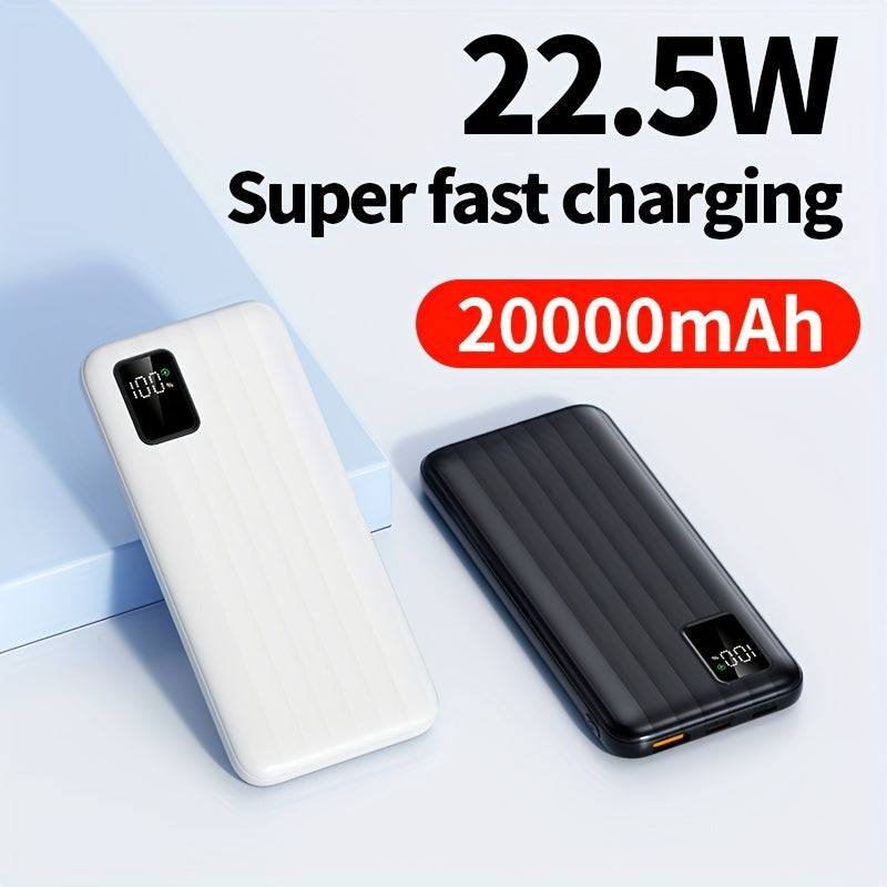 20000mAh Portable Power Bank with 22.5W Fast Charging USB Type-C LED Display Dual Input Output Compact