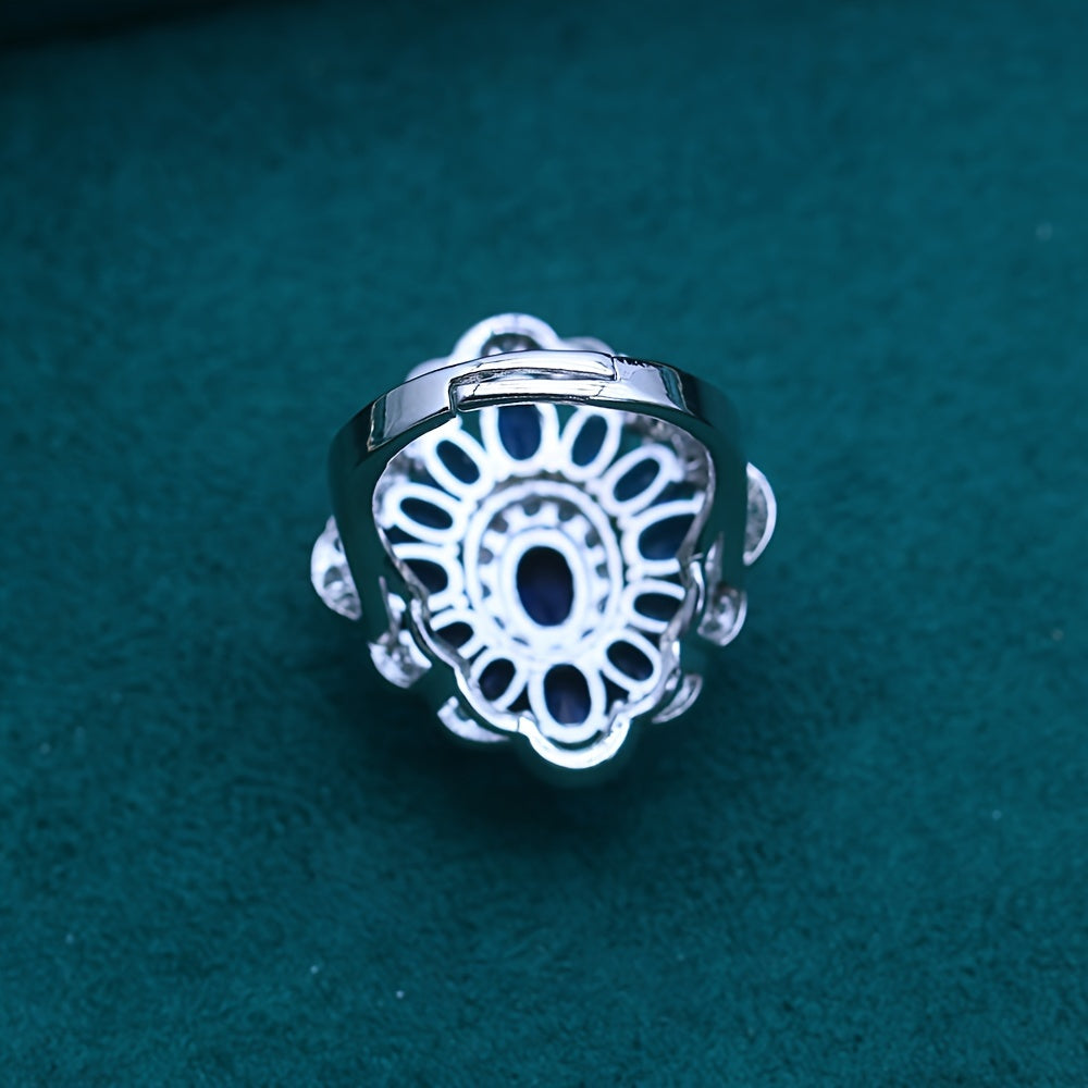 Conjunto de joyería nupcial con zirconia cúbica azul, collar, pendientes y anillo en cobre chapado en oro blanco