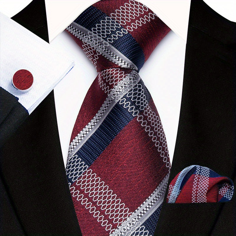 Men's Floral Paisley Striped Plaid Necktie Handkerchief Cufflinks for Formal Events