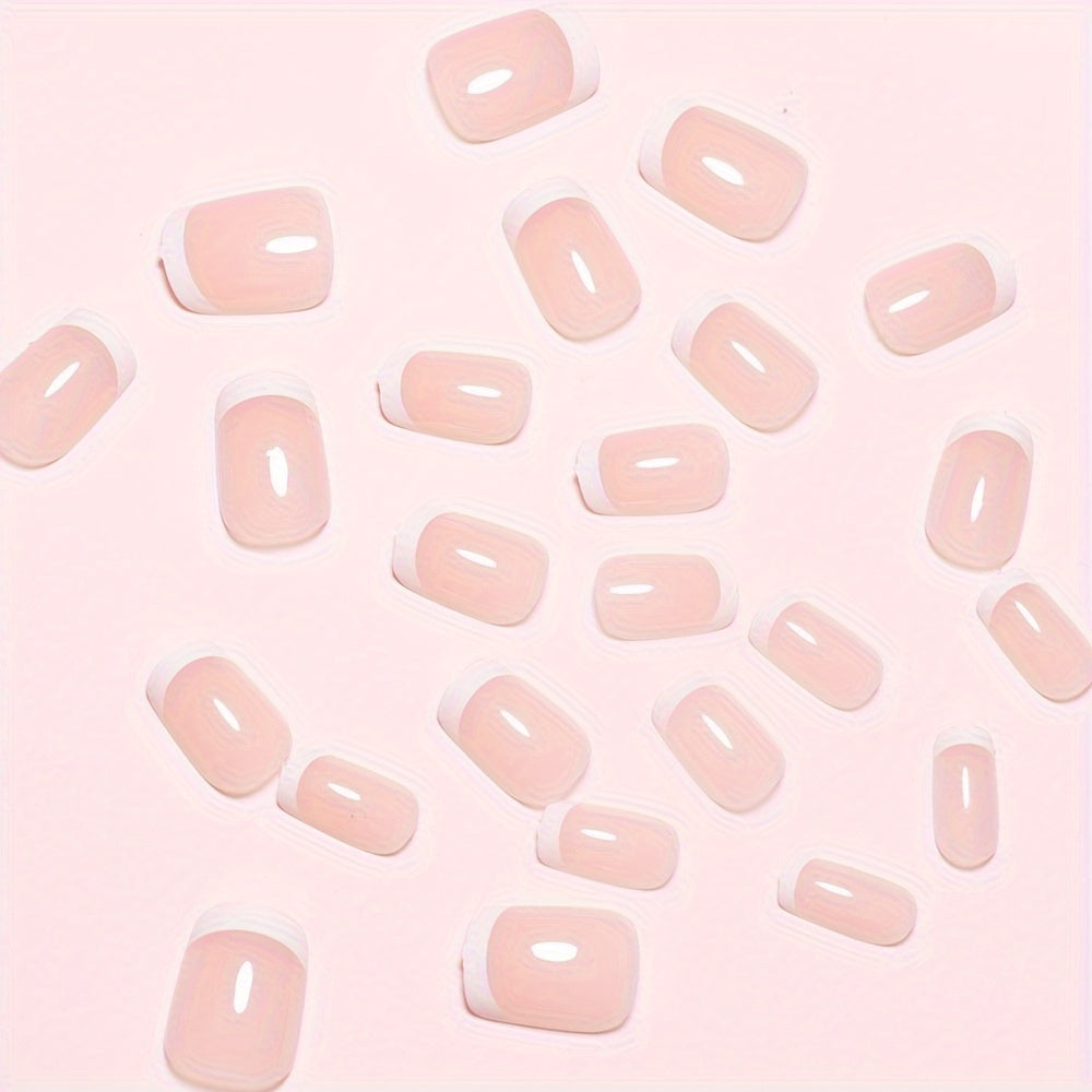 Mujeres 24Piezas Rosa Nude Uñas Postizas Cuadradas Coffin Brillantes Reutilizables