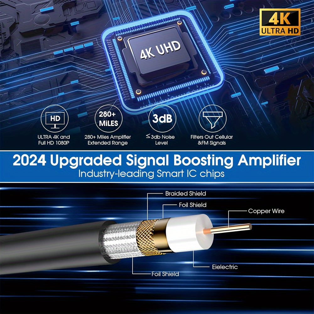 Digital TV Antenna 240 Mile Range 4K Ultra HD Indoor Signal Amplifier with Coaxial Cable