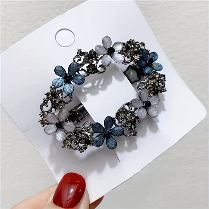 Women's Alloy Flower Hair Clip with Blue and White Gemstones