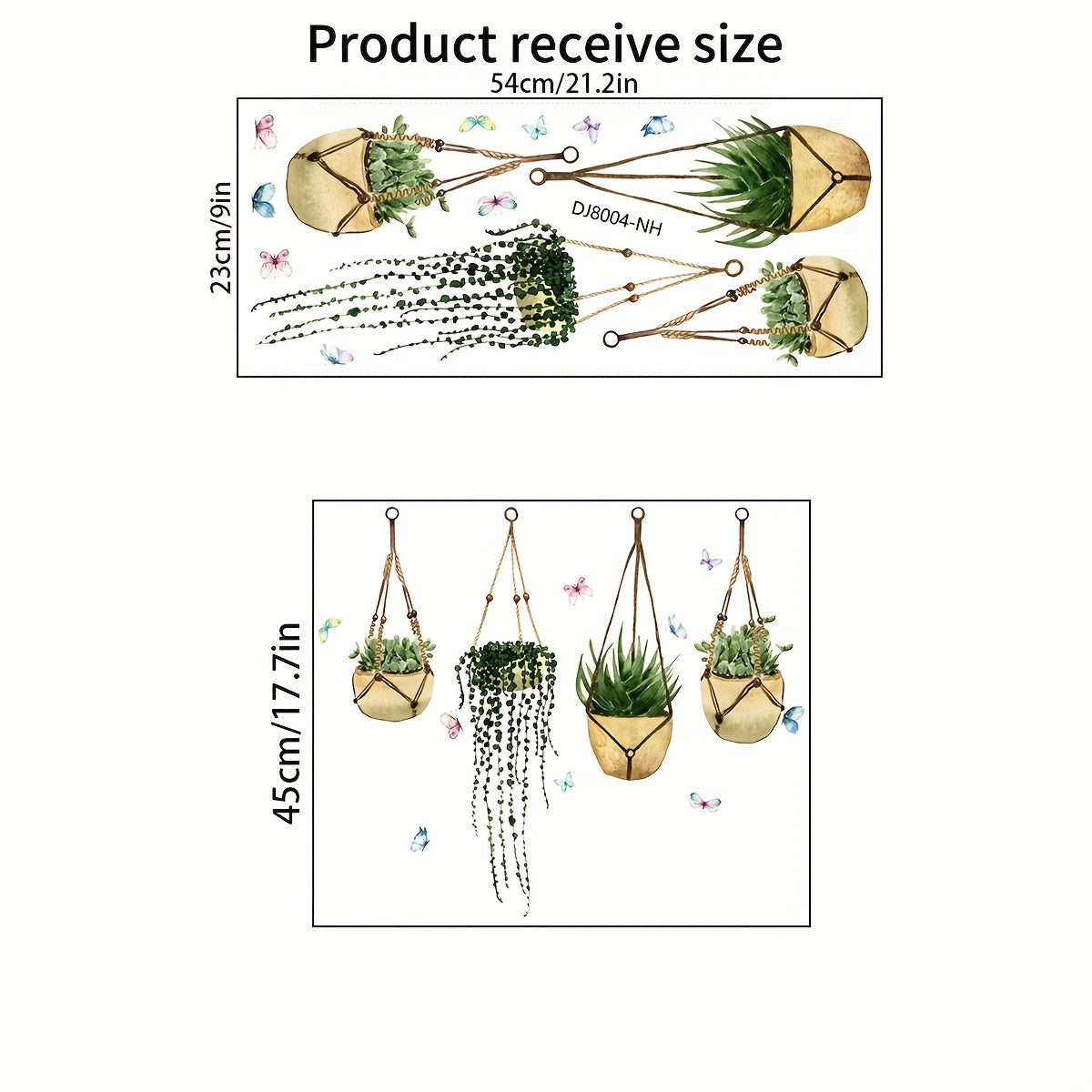 Pegatinas para ventanas de plantas en maceta con mariposas y vegetación, reversibles, lavables, de PVC para vidrio