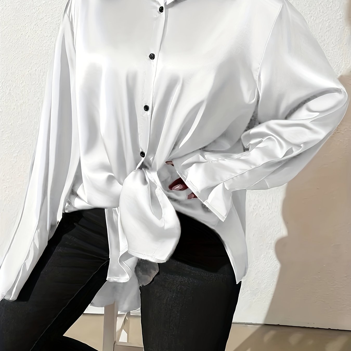 Women Black Long Sleeve Shirt Solid Color Office Blouse Versatile