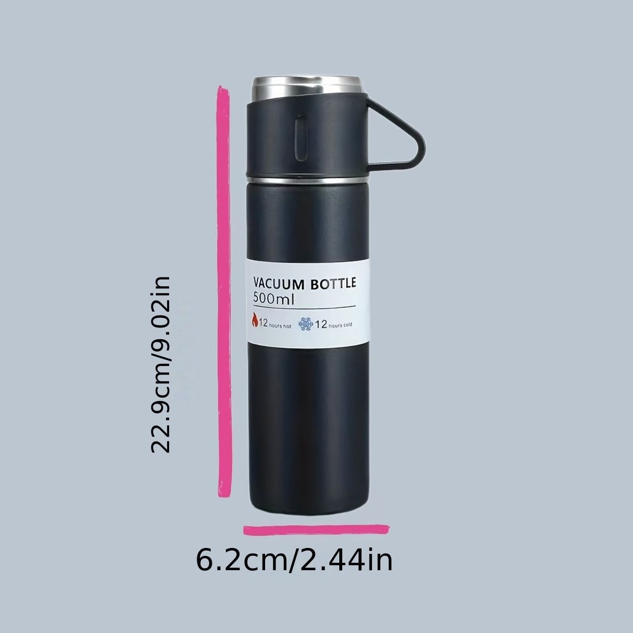 440ml Stainless Steel Vacuum Bottle with 2 Lids for Hot Cold Beverages
