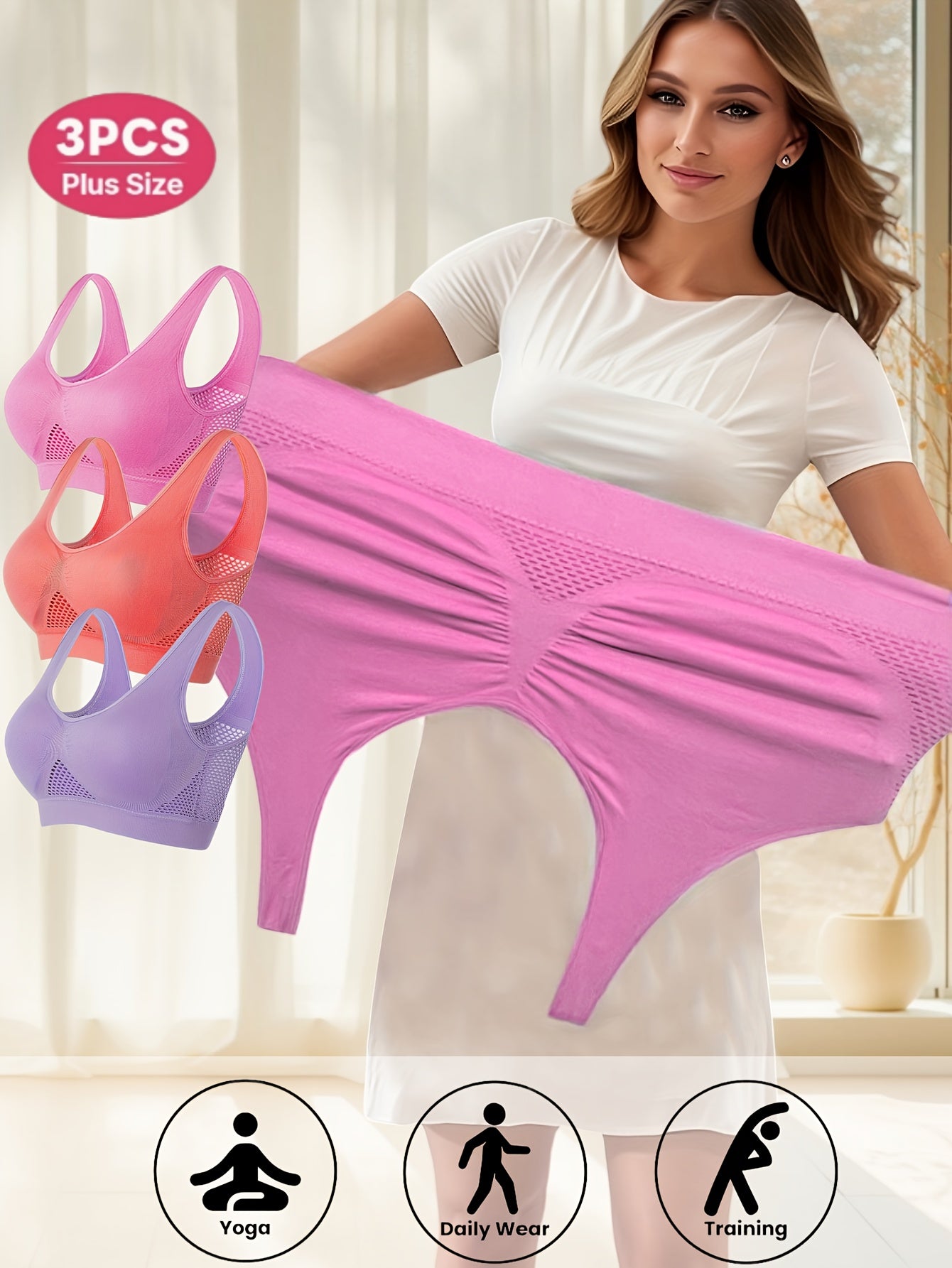 Women Seamless Double-Layer Sports Bra Breathable No Padding Plus Size