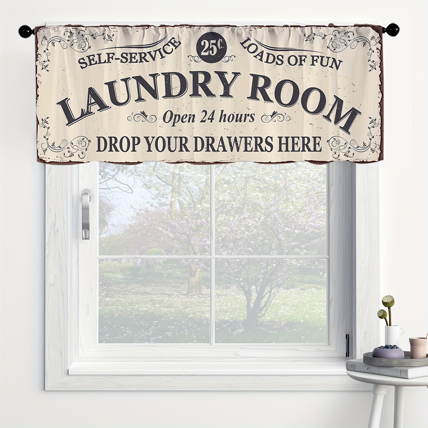 Beige Wood Grain Pattern Kitchen Laundry Curtain Light Filtering Rod Pocket 137x46 cm