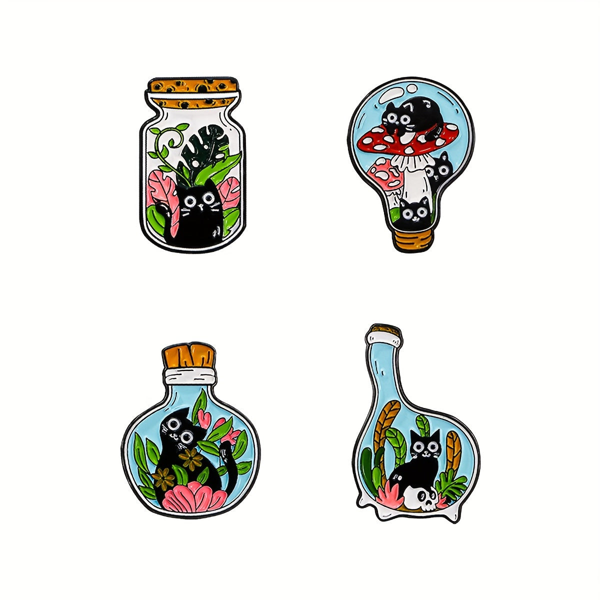 Cartoon Cat Bottle Brooch Enamel Pin Personalized Jewelry Gift