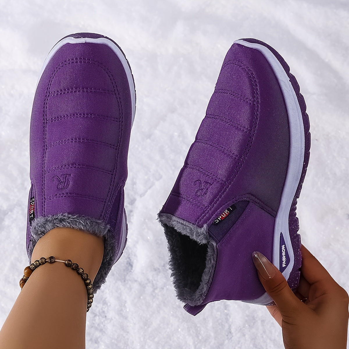Women's Fleece-Lined Ankle Boots Lightweight Winter Hiking Shoes Black