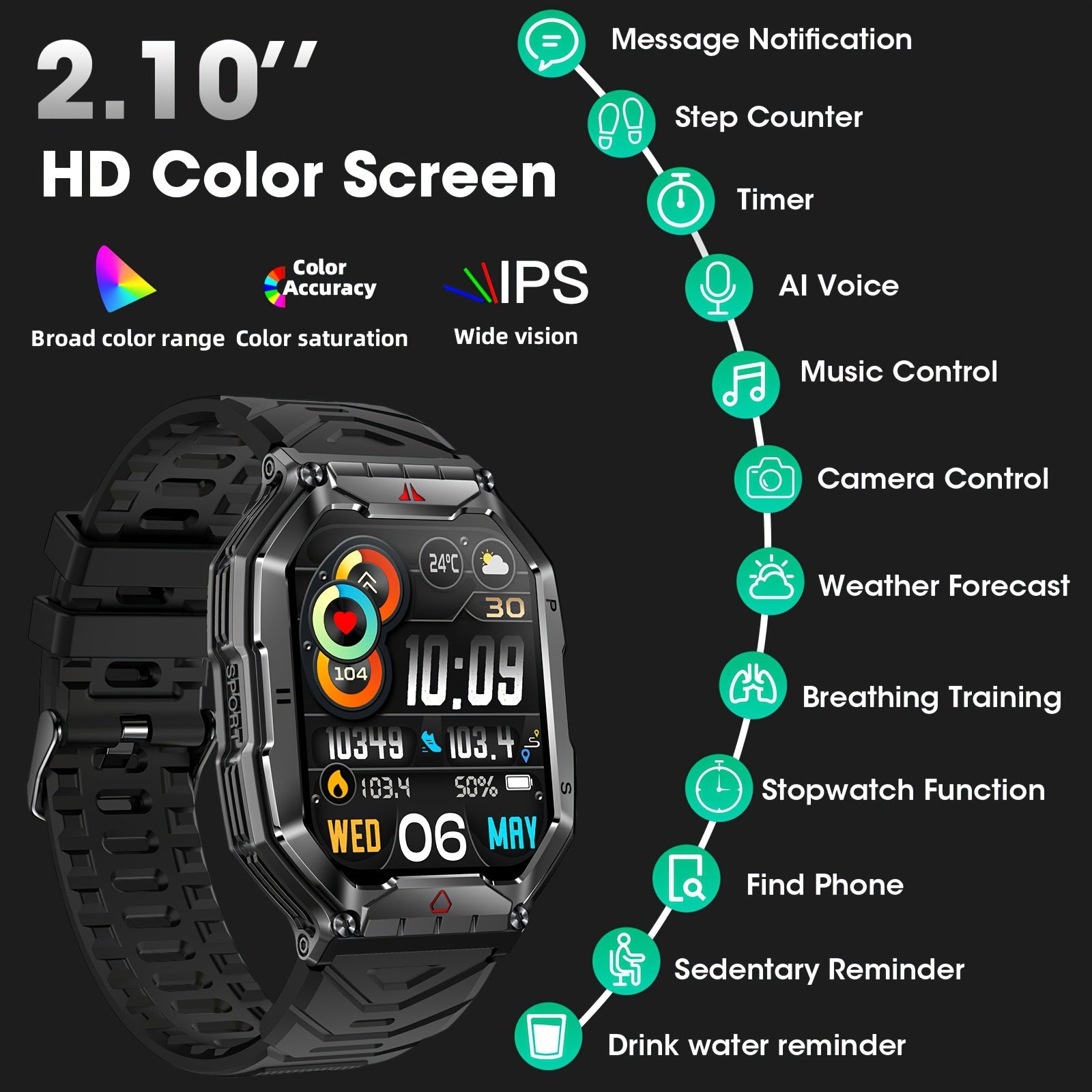 Smart Watch 2.1 Inch AMOLED Fitness Tracker with Long Battery and Sports Modes