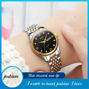 Women's Rhinestone-Embellished Quartz Watch with Calendar and Luminous Dial