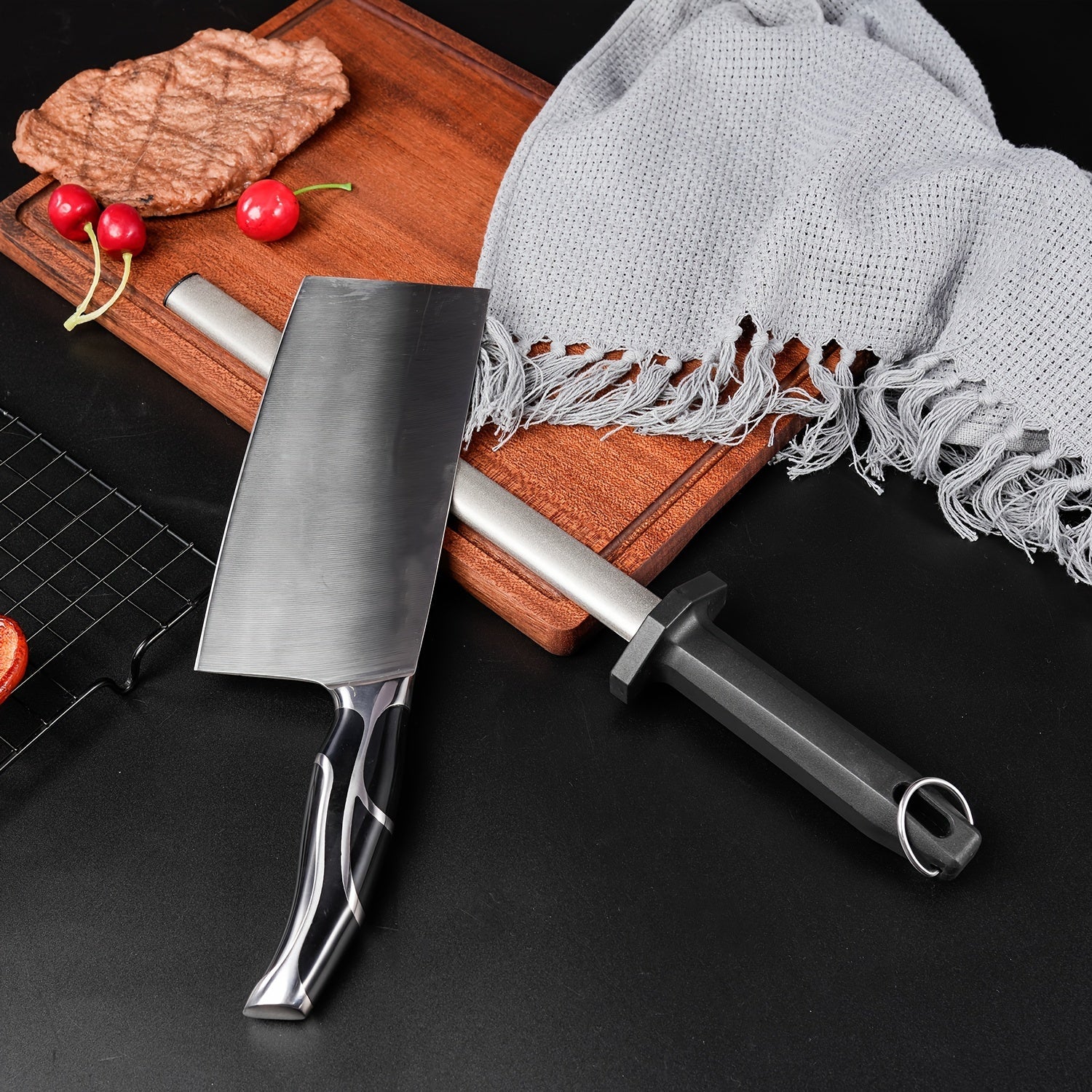 Handheld Stainless Steel Knife Sharpener for Kitchen Knives Medium Grit Manual Honing Stick