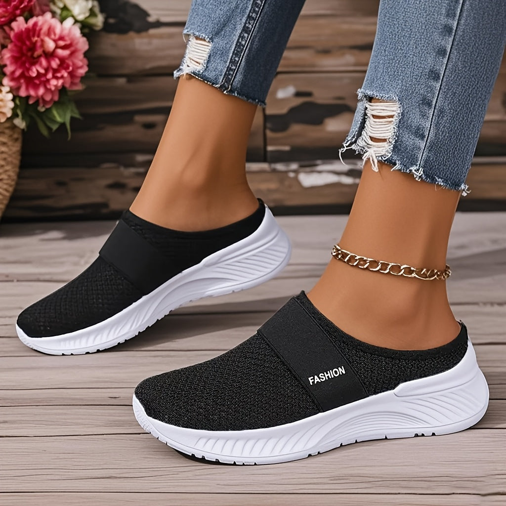 Ayollar oq Slip-On sport poyafzallari nafas oladigan tarmoq bilan kundalik yozgi qulaylik