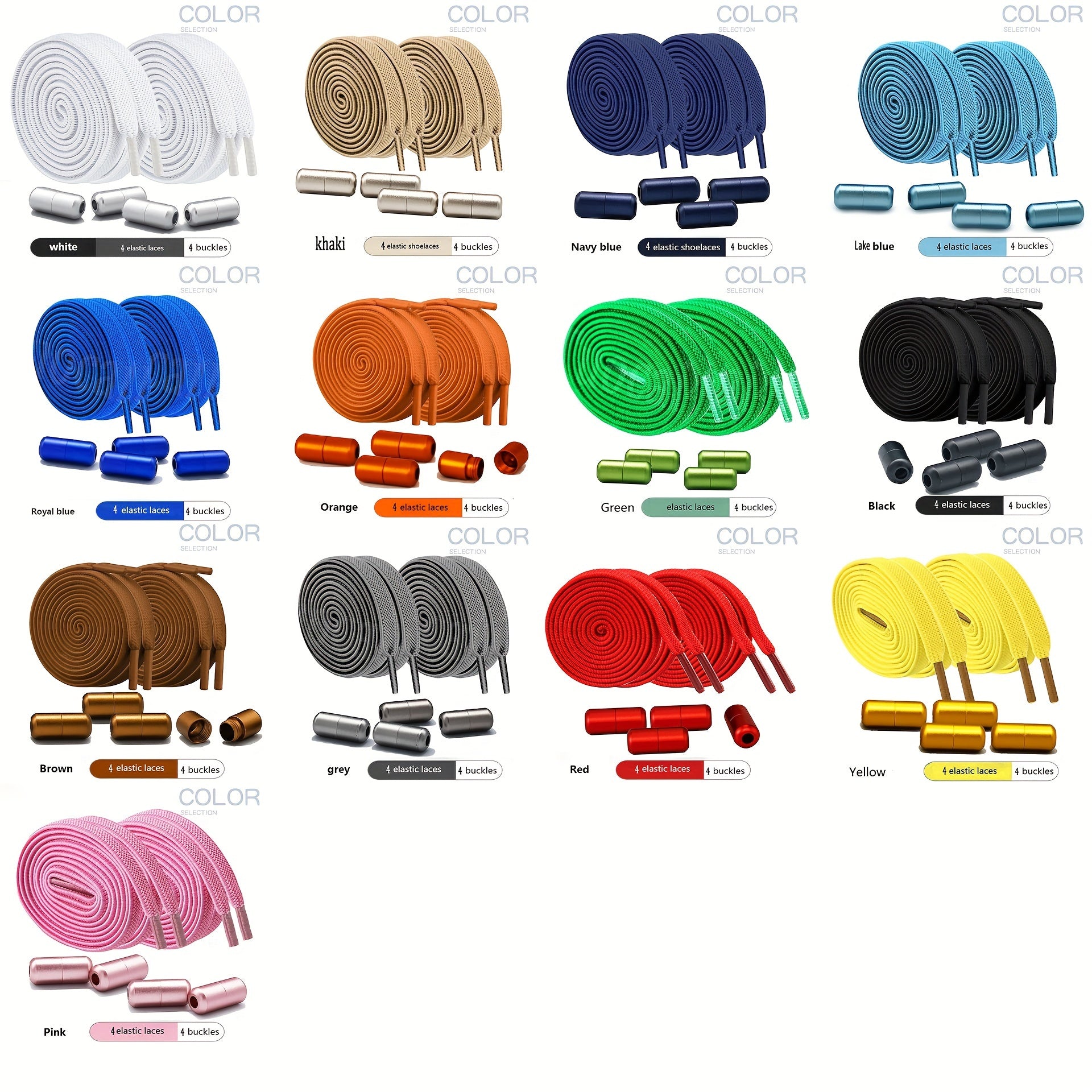Unisex Elastic Lace-Up Shoelaces 6mm Flat Colorful No-Tie Sports Casual
