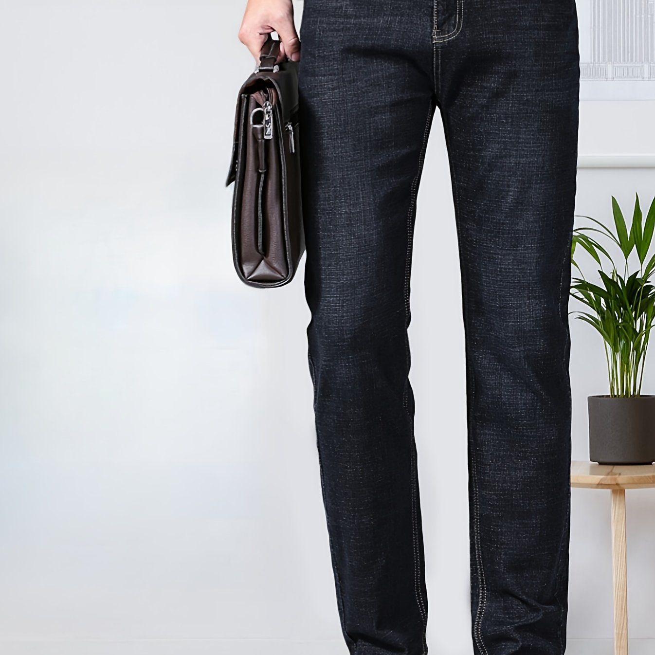 Men's Cotton Denim Trousers All-Season Stretch Regular Fit Plus Size