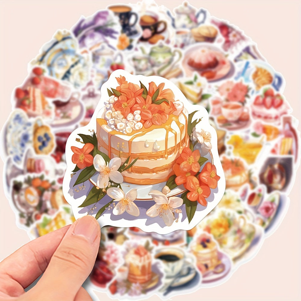 Set of 50 Waterproof Afternoon Tea and Dessert Stickers for Laptops, Phones, Notebooks