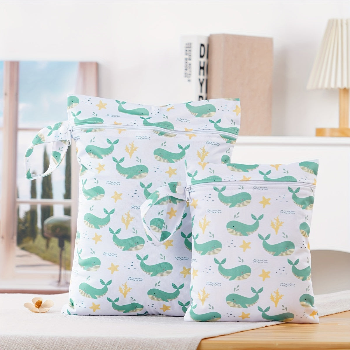 Set of 2 Waterproof Wet Dry Bags for Baby Diapers Swimsuits and Breast Pump Parts Polyester Organizer for Infants and Toddlers