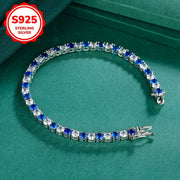Women's Sterling Silver Tennis Bracelet with Blue and White Cubic Zirconia for Daily and Party Wear