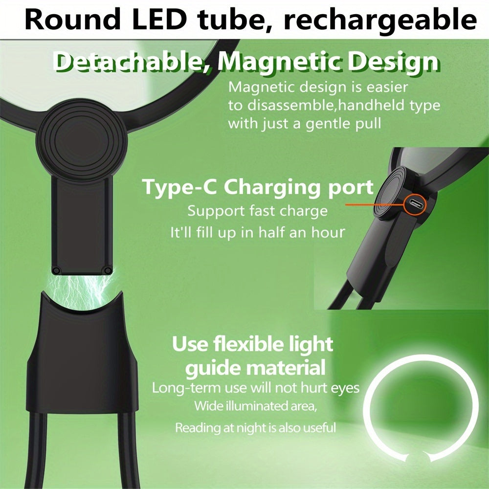 LED Magnifying Glass with Adjustable Brightness and 10000mAh Rechargeable Battery for Reading Sewing Crafts
