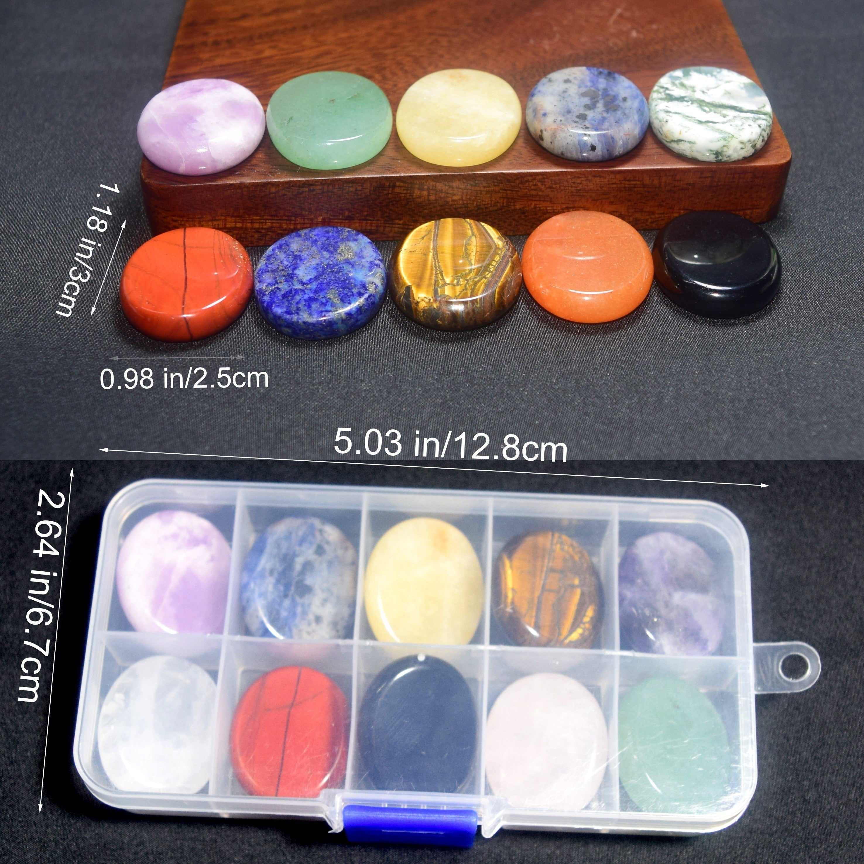 Juego de 10 cristales de energía de piedra natural con piedras de pulgar ovaladas en caja de regalo