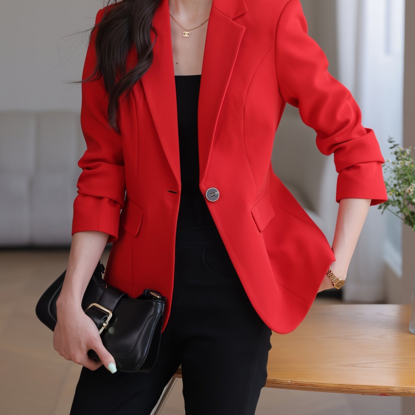 Korean-Style Small Suit for Women Autumn Winter Formal Long Sleeve Polyester Spandex