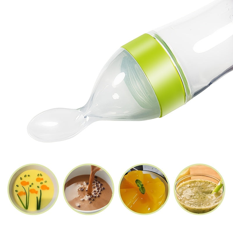 Silicone Baby Food Feeder Bottle with Squeeze Spoon for Milk Formula Food Supplement Medicine 0+ White Blue Green Pink