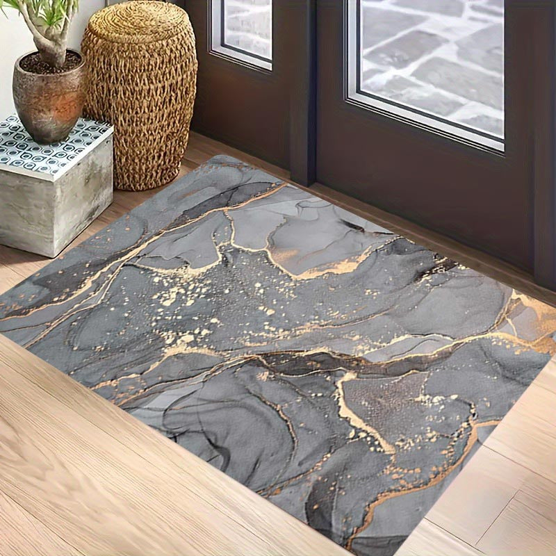 Waterproof Floor Mat Marble Pattern Indoor Outdoor Machine Washable Polyester