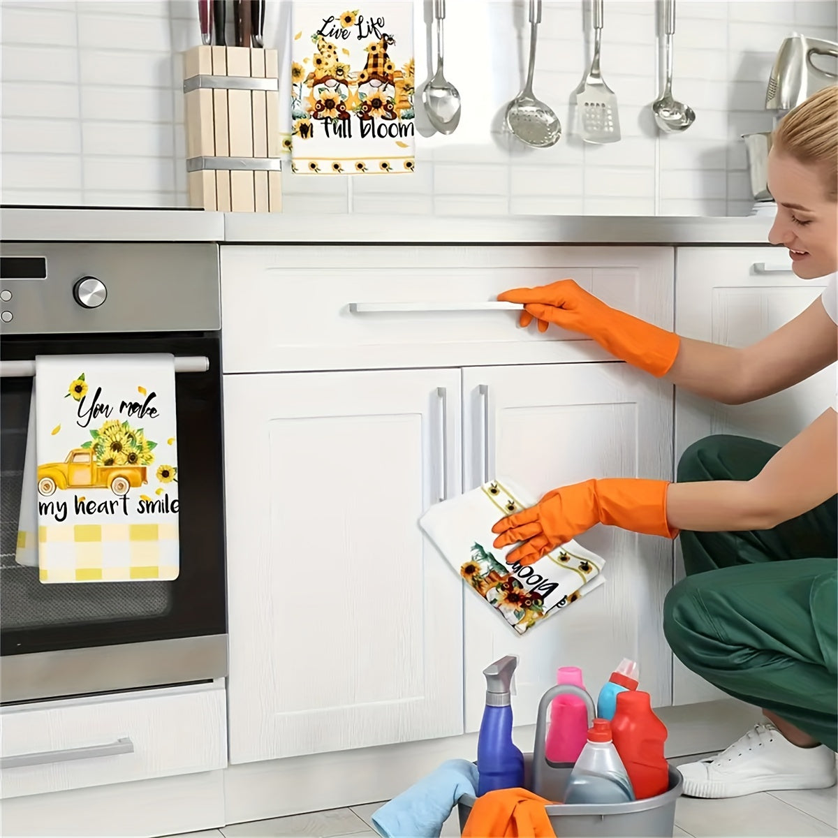 Set of 6 Sunflower Microfiber Dish Cloths and Towels Kitchen Absorbent Knit Fabric