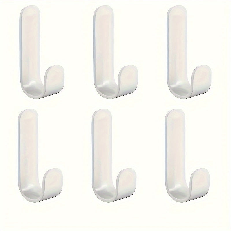 6 Pack Adhesive J-Shaped Hooks for Kitchen Storage Rust-Resistant Plastic No-Drill