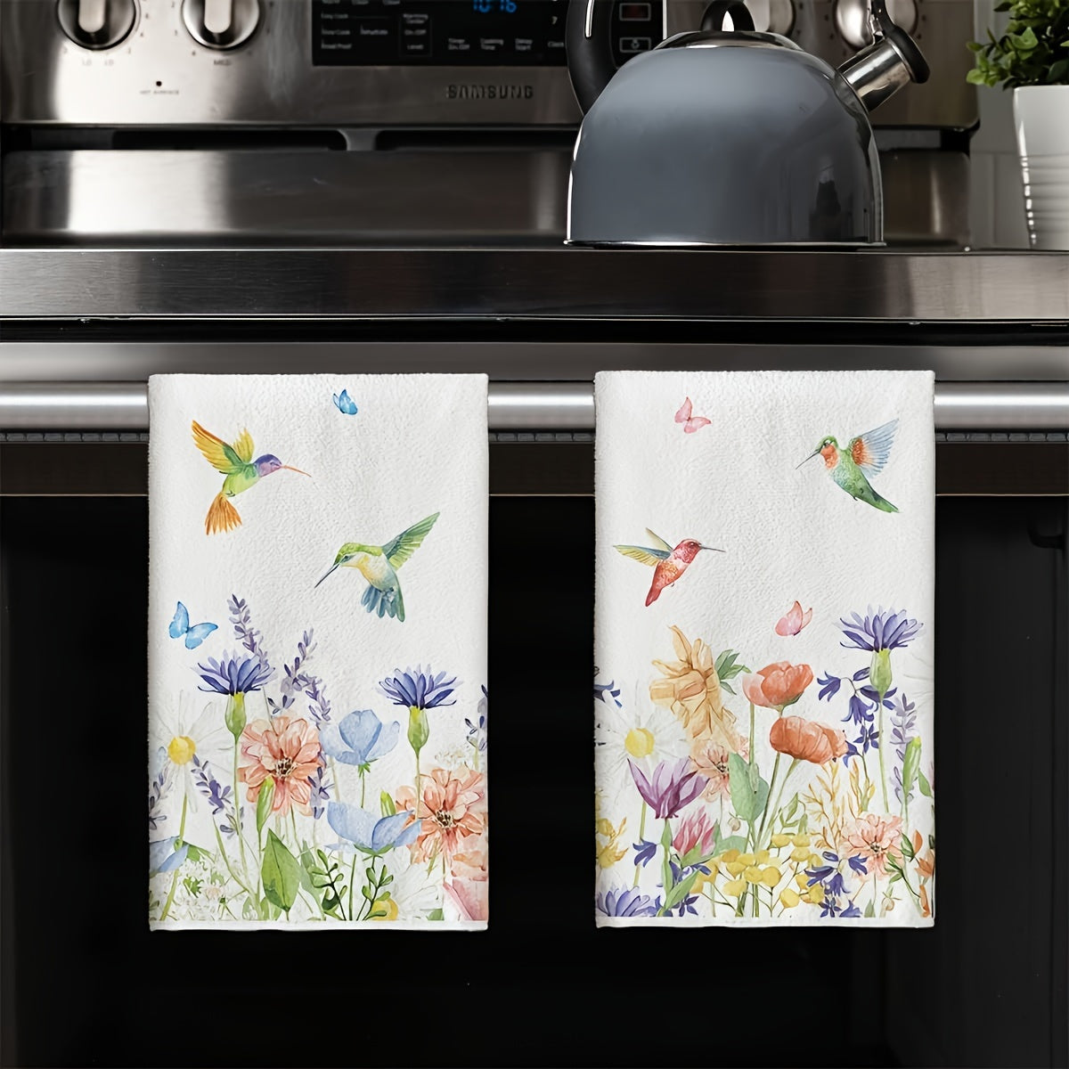 2/4 Piece Set of Floral Microfiber Hand Towels Absorbent Quick-Dry Fade-Resistant