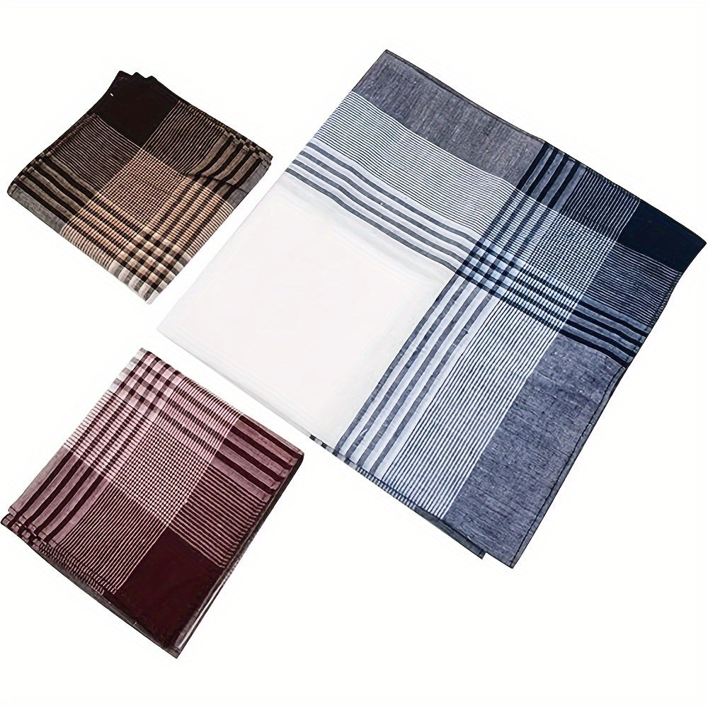 Set of 12 Men's Cotton Handkerchiefs with Plaid Design, Lightweight, Absorbent