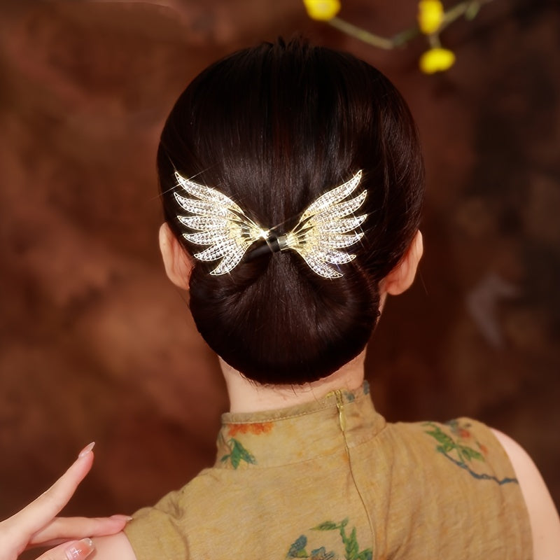 Sparkling Rhinestone Wing Hair Bun Maker Clip for Women Elegant Twist Accessory