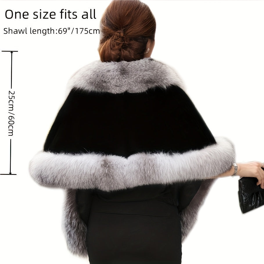 Women's Black Shawl with White Trim for Evening Events Polyester Elegant Woven