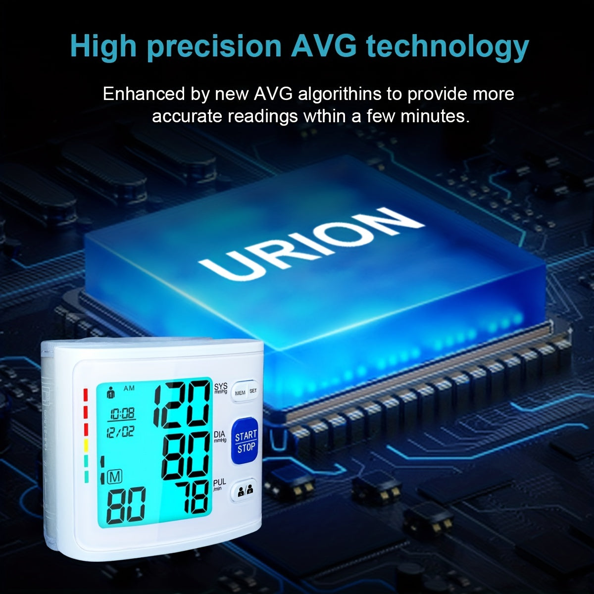 Digital Wrist Blood Pressure Monitor White Gray 2x90 Readings Battery Powered