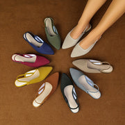 Women Flat Sandals Breathable Fabric Pointed Toe Strappy Summer Shoes