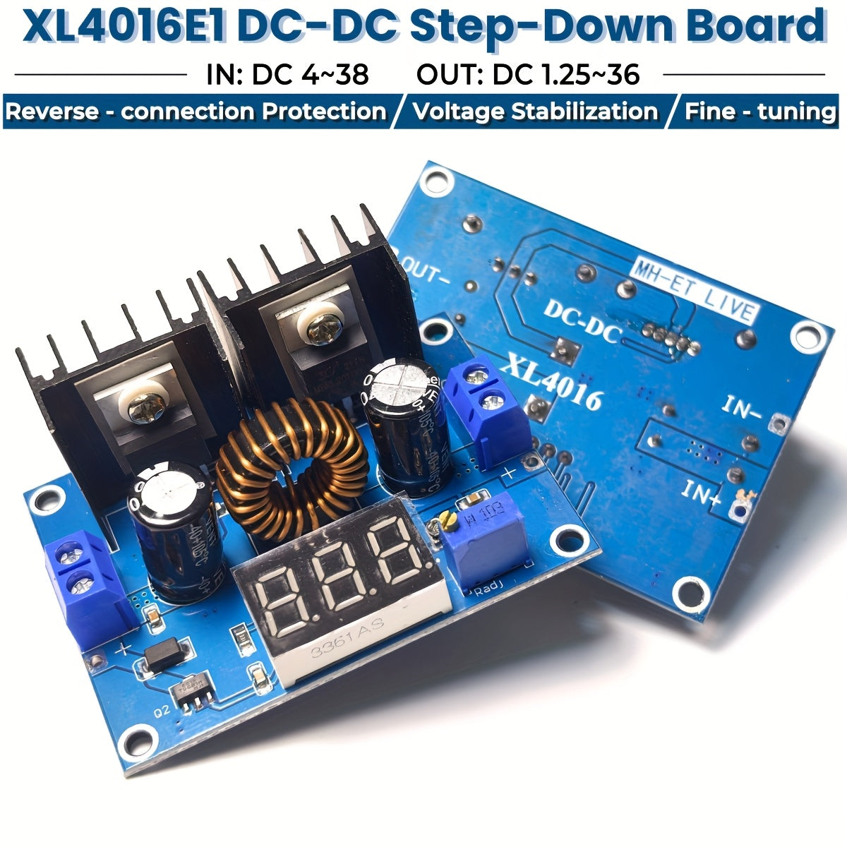 Convertidor Buck DC-DC Regulador de Voltaje Ajustable 8A Entrada 4-36V Salida 1.25-36V